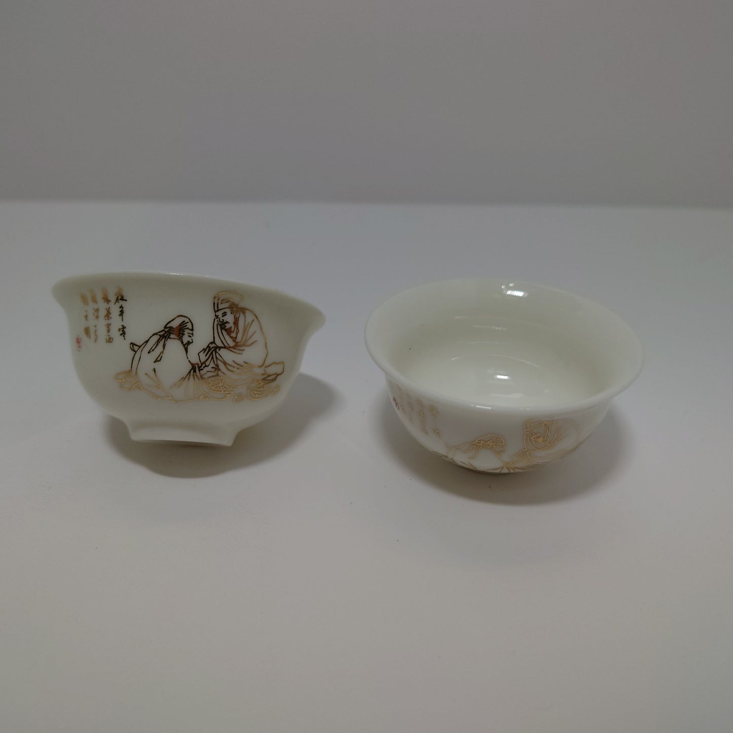 White Traditional Chinese Tea Set With Golden Print (#61, #1020, #1021)