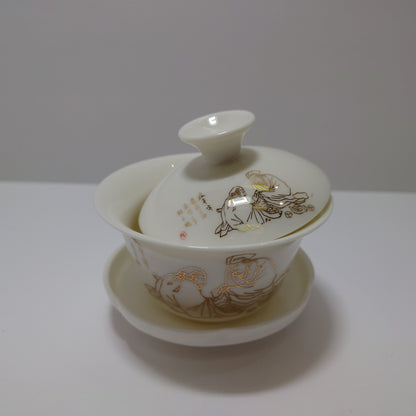 White Traditional Chinese Tea Set With Golden Print (#61, #1020, #1021)