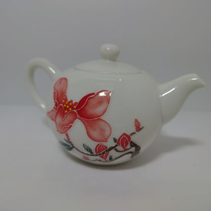 Red Lily/ White Porcelain Chinese Tea Set