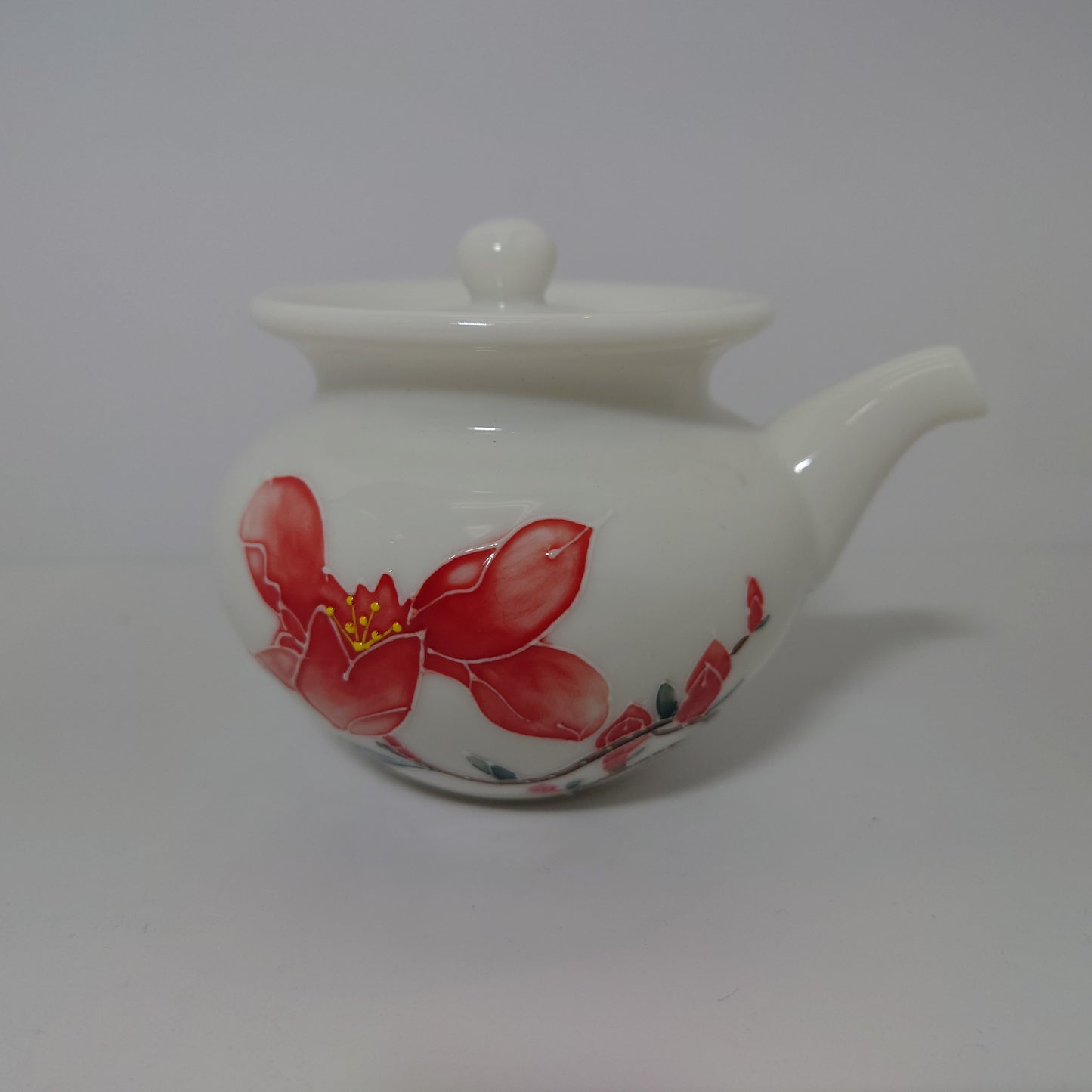 Red Lily/ White Porcelain Chinese Tea Set