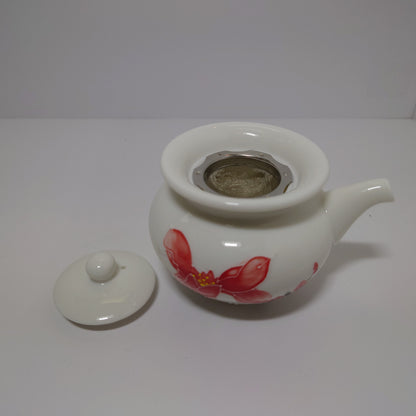 Red Lily/ White Porcelain Chinese Tea Set