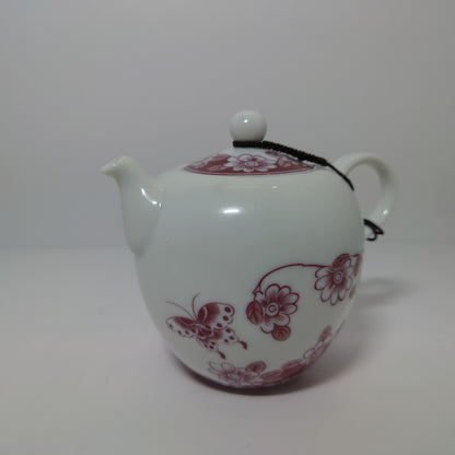 Burgundy/ White Floral Porcelain Tea Set (#1020, #1021)(#142)