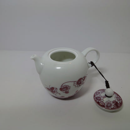 Burgundy/ White Floral Porcelain Tea Set (#1020, #1021)(#142)