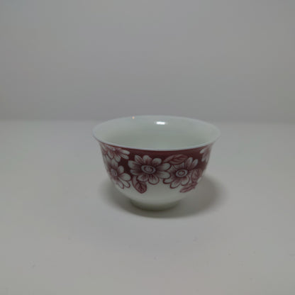 Burgundy/ White Floral Porcelain Tea Set (#1020, #1021)(#142)