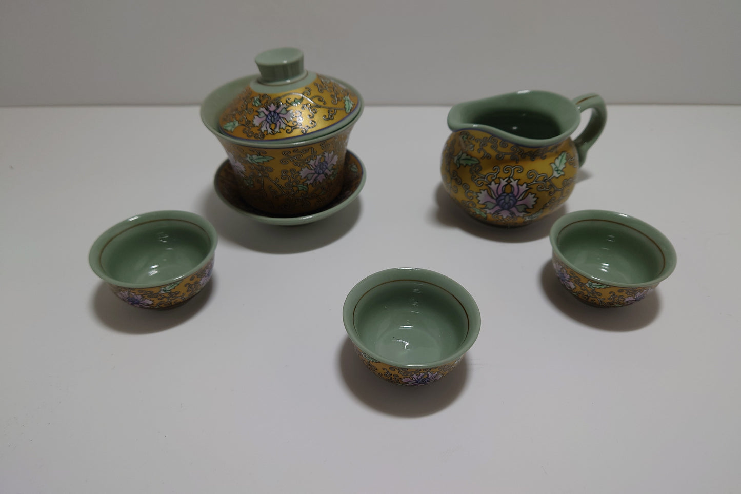 Golden/ Green Porcelain Tea Set (#1019)