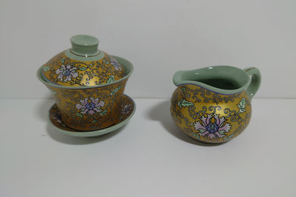 Golden/ Green Porcelain Tea Set (#1019)