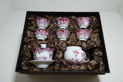 Burgundy/ White Floral Porcelain Tea Cup Set (#1020)(#141)