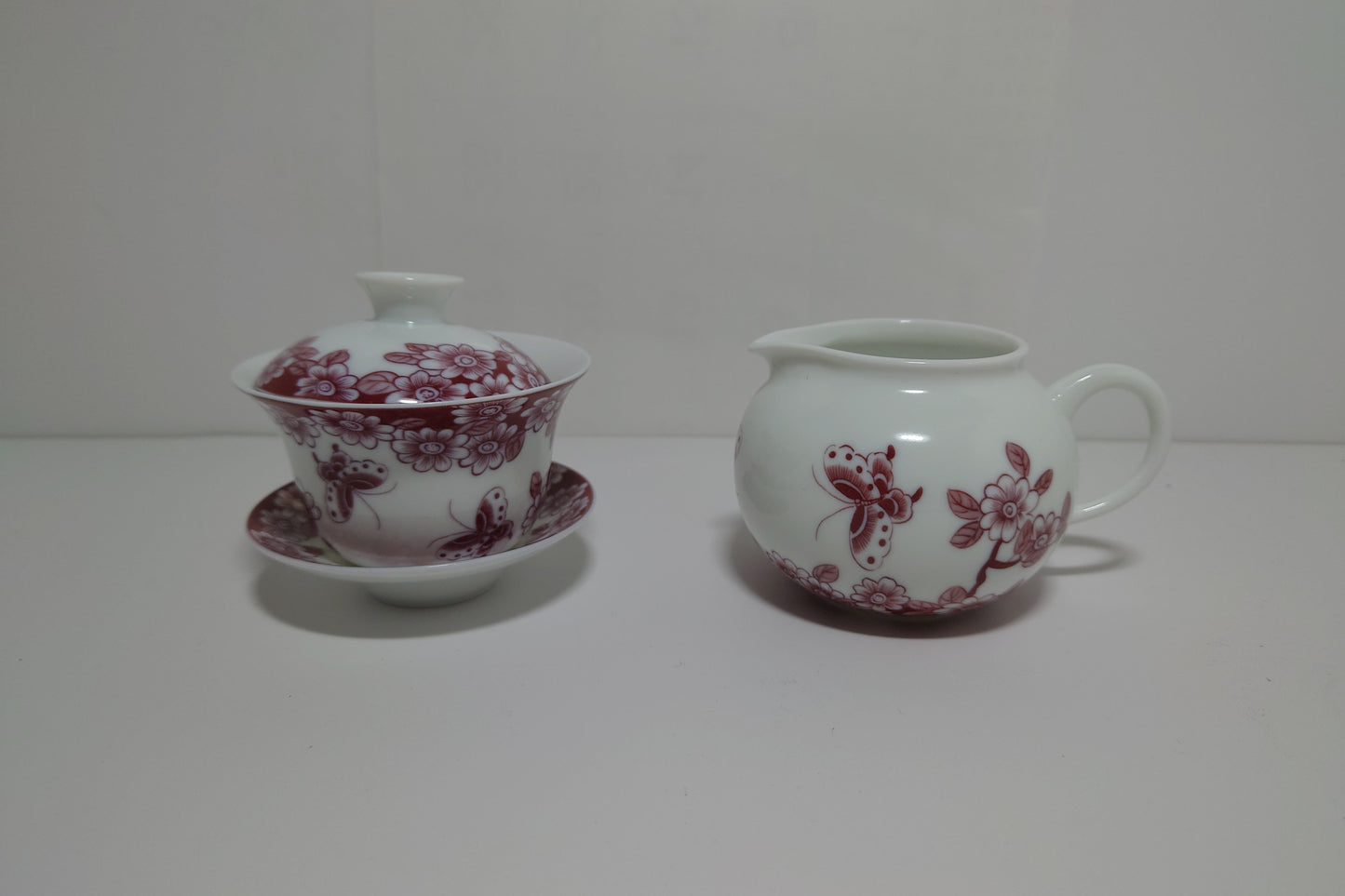 Burgundy/ White Floral Porcelain Tea Cup Set (#1020)(#141)