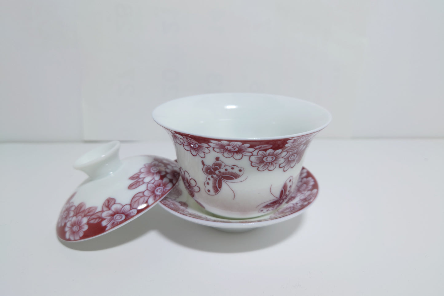 Burgundy/ White Floral Porcelain Tea Cup Set (#1020)(#141)